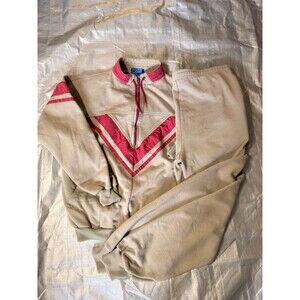 Vintage Lavon 2 Piece Tracksuit Sweatshirt & Joggers Set Large Beige Red V Neck